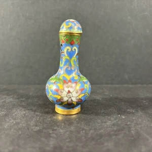 Vintage Chinese Blue Cloisonne Enamel Floral Miniature Snuff Bottle 2 1/2" - Picture 1 of 5