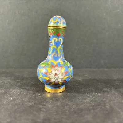 Botella de tabaco miniatura floral esmalte cloisonne azul chino vintage 2 1/2" Foto 1 de 4