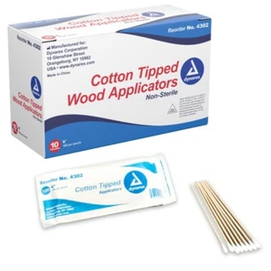 Cotton Tipped Applicators , 6 inch Wood Swab Stick , Non-Sterile 1000/Box # 4302 - Picture 1 of 1
