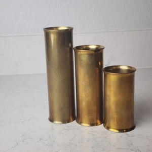 Three Tiered Mid Century Modern Cylindrical Round Brass Candle Holders Vintage - Picture 1 of 6