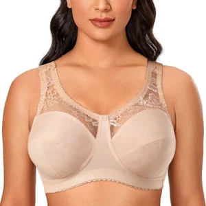 Women's Lace Plus Size Bra Minimizer Unlined Wireless Full Coverage Bras 32 - 52 - Picture 1 of 33