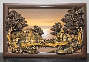 15¾" x 10¼" 3D Wooden Landscape Sculpted Fantasy (Black Forrest Germany?) - Imagen 1 de 9