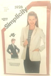 Vintage 1980er Jahre Jacke Blazer Knopf Taschen Einfachheit Jiffy 5926 Größe 6 8 10 - Bild 1 von 2