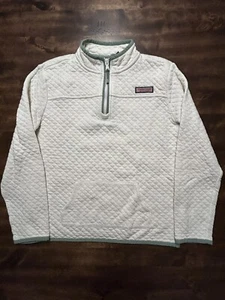 Vineyard Vines Girls Ivory Sage Green Quilted Quarter Zip Pullover Size XL 16 - Picture 1 of 7