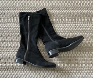 Classic LA CANADIENNE 19181 Black Suede Square Toe Knee High Boots 8.5 M - Picture 1 of 10