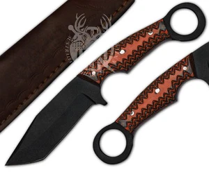 handmade fixed blade Tanto knife with finger hold black high carbon 8" camping - Picture 1 of 4