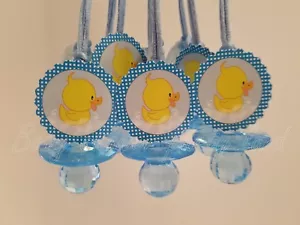 12 Schnullerketten Ente Diamantschliff Babyparty blau Gastgeschenke Junge Spiele Deko - Bild 1 von 7