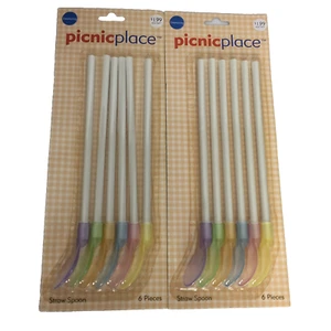 Vintage Reusable Plastic Spoon Straws Pastels 12 Total Straws NEW Sealed - Picture 1 of 4
