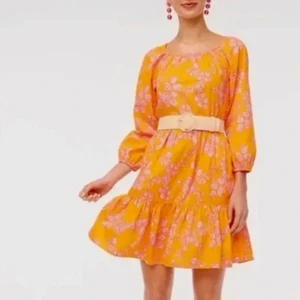 NWT J. Crew Floral Tiered Scoopneck Mini Dress size 4 Orange - Picture 1 of 11