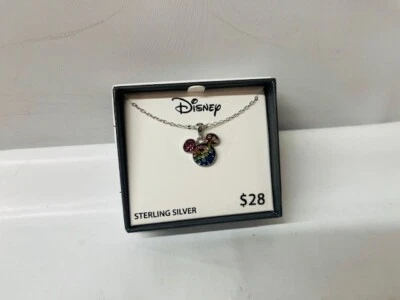 Disney Sterling Silver Rainbow Crystal Mickey Mouse Pendant Necklace- NEW IN BOX - Image 1 of 4