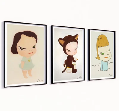 Yoshitomo Nara Signed Art Set of 3 Canvas / Art Print / Framed, Japan Wall Art - Image 1 of 4