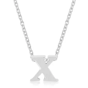 Rhodium Plated Finish Initial X Pendant Necklace 18 Inch + 2 Inch Ext - Picture 1 of 3