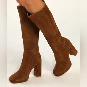 NWT Steve Madden Marcello Chestnut Brown Suede Knee High Round Toe Boots 9.5 - Picture 1 of 9