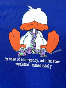 Single Stitch Shirt Adult Large Vintage Jim Benton Duck Graphic Blue 1988 New - Picture 1 of 16