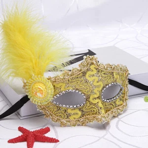 Glitter Masquerade Feather Venetian Mask Fancy Dress Party Theme Ball Eye Mask - Picture 1 of 17