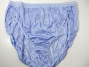 Hanes Shiny 100% Nylon Lace Band Tagless Blue Hi-Cut Panty Panties Brief  8 