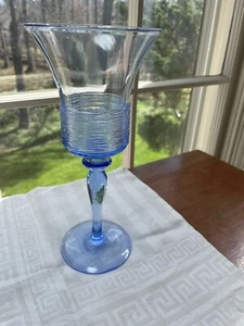 "Carder Steuben Water Goblet Marina Blue Threaded Shape 6595, 9 " AS IS - Picture 1 of 8