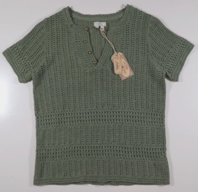 FAT FACE CLARA CROCHET KNIT SHORT SLEEVE BLOUSE TOP GREEN 974238 WOMEN UK10 24 - Image 1 of 4