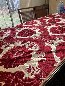 Antique 1950's Cut And Void Velvet Damask Panel Curtain Red Italian ? 104"x48" - Picture 1 of 10