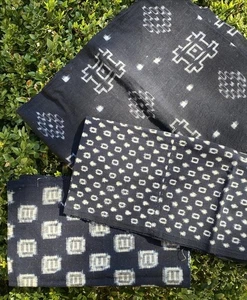 3 Vintage Stücke japanischer handgewebter Kasuri Ikat Indigo Baumwolle Boro Stoff - Bild 1 von 17