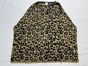 Top It Off Womens Knit Top Beige Black Leopard Print Stretch One Size - Picture 1 of 6