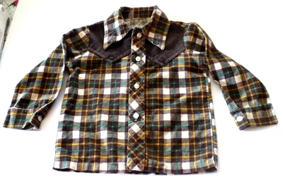 Camisa de franela y pana a cuadros marrón occidental vintage para niños pequeños - Sin etiqueta (2-3??) Foto 1 de 4