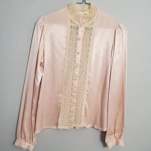 Blusa Jessica's Gunnies Vintage Años 70 Rosa Encaje Victoriano Dinero Ecuestre Talla 7 - Imagen 1 de 13