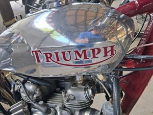 Triumph 2" x 6" red with white edge die cut vinyl gas petrol tank sticker each - Picture 1 of 7