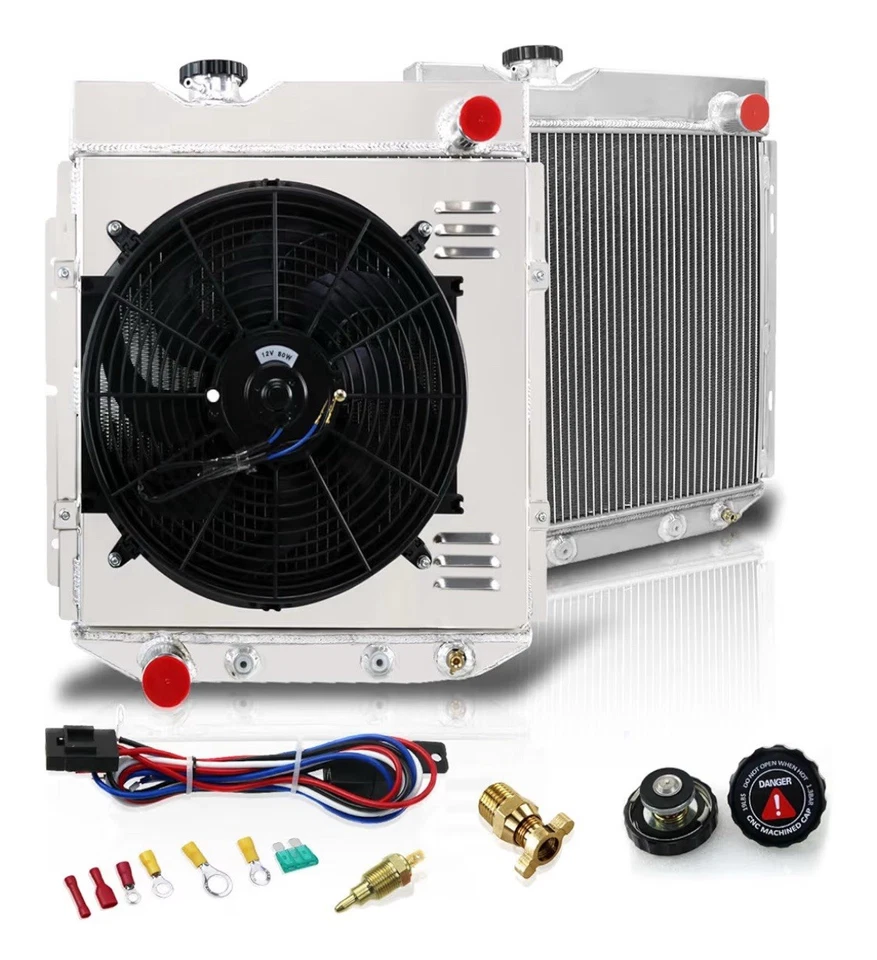 3 行全铝 CU251 散热器组件 14 英寸风扇 1960 - 66 野马 61 - 65 彗星 — 第 1/4 张图片