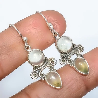 Prehnite Handmade Silver Plated Jewelry Earring 1.56" E1814-45, Christmas Gift - Image 1 of 3