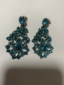 Vintage Ohrhänger silberfarben Strass aquablau Kristall - Bild 1 von 7