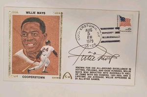 Willie Mays Firmado Cooperstown Primer Día Cubierta FDC Cachet 1979 - Imagen 1 de 1