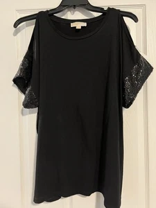 Michael Kors Oberteil Übergröße 2X Paillettenärmel schwarz, Cold Shoulder - Bild 1 von 5