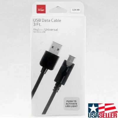 OEM Verizon LOGO Charge Data Sync microUSB Cable w/LED for Samsung LG HTC Note5 - Image 1 of 4