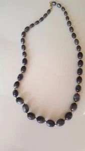 Vintage Signed Monet Necklace Grey Swirl Lucite Beads w Gold Tone Spacers - Picture 1 of 4