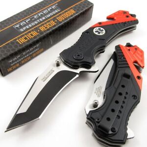 NEW! Tac-Force Black/Orange EMT Paramedic Spring-Assist Rescue Folding Knife