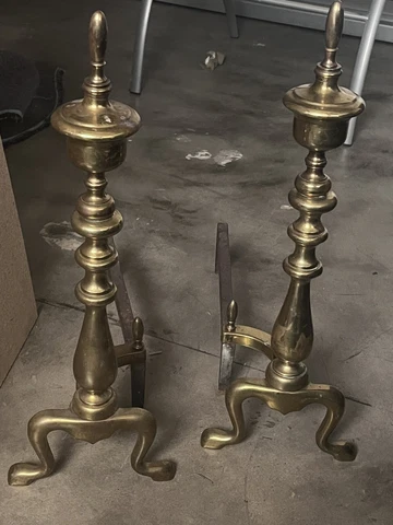 Regency Style Brass Fireplace Andirons  set of 2 21.5 inch Cover