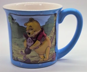 Disney WINNIE THE POOH & PIGLET Hug Mug A.A. Milne Bear 3-D Embossed Blue Cup - Picture 1 of 5