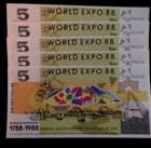 5 Consecutive Banknotes Australian Brisbane World Expo 1988 $5 Dollar Unc