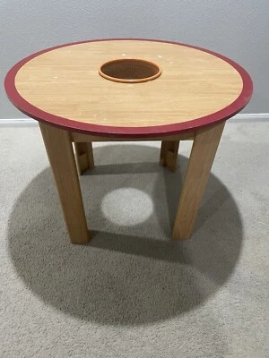 Round Wooden Table With Red outline & Basjet Center - Small Accent Table - Image 1 of 3