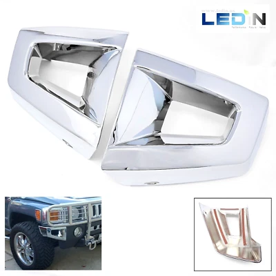 Chrome Front Bumper End Trim Bezel Cover Cap Molding For 2006-2010 HUMMER H3 Set - Image 1 of 4