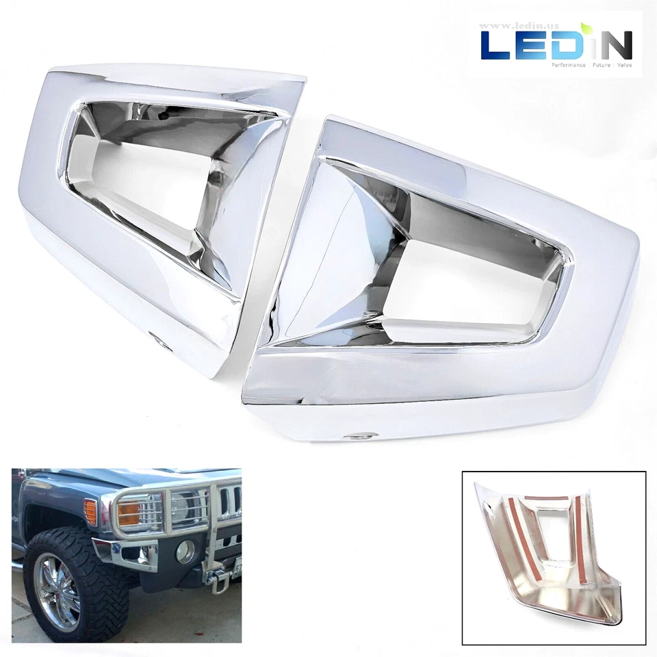Chrome Front Bumper End Trim Bezel Cover Cap Molding For 2006-2010 HUMMER H3 Set - Image 1 of 4
