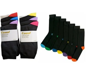 3,6 Pairs Kids Boys Adults Girls Socks Cotton Rich Colour Heel Toe Black Sizes - Picture 1 of 1