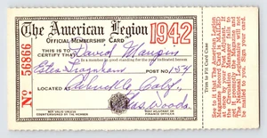 Tarjeta de membresía de la Legión Americana 1942, Arbuckle California David Maupin, correo 154 - Imagen 1 de 2