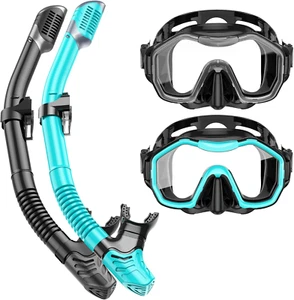 Adult Dry-Top Snorkel Set with 180° Panoramic Wide View Diving Mask - Picture 1 of 12