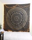 New Queen Black Golden Mandala Ombre Tapestry Bohemian Hippie Wall Hanging Throw