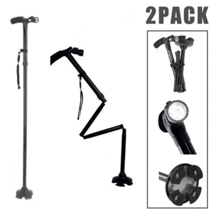 2x Bastone da Passeggio Pieghevole Luce LED Bastone Regolabile Manico Asta Cinghia Leggera - Foto 1 di 15