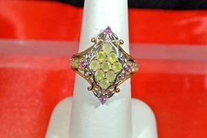 CANARY COLOR OPALS,PINK SAPPHIRES 14kt YG FIL. PLATINUM OVER 925 S.S. RING SZ 7 - Picture 1 of 12