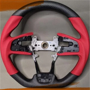  For Honda Civic 10th Matte Carbon Fiber Steering Wheel RED Leather Replace16-21 - Picture 1 of 7