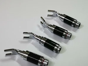 4x Pure Copper Rhodium Carbon Fiber Spade Plug Speaker Cable Connector  - Picture 1 of 3